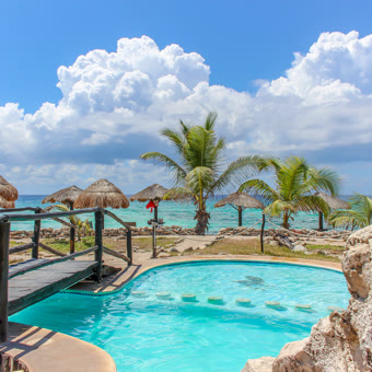 Tulum pool with palm trees